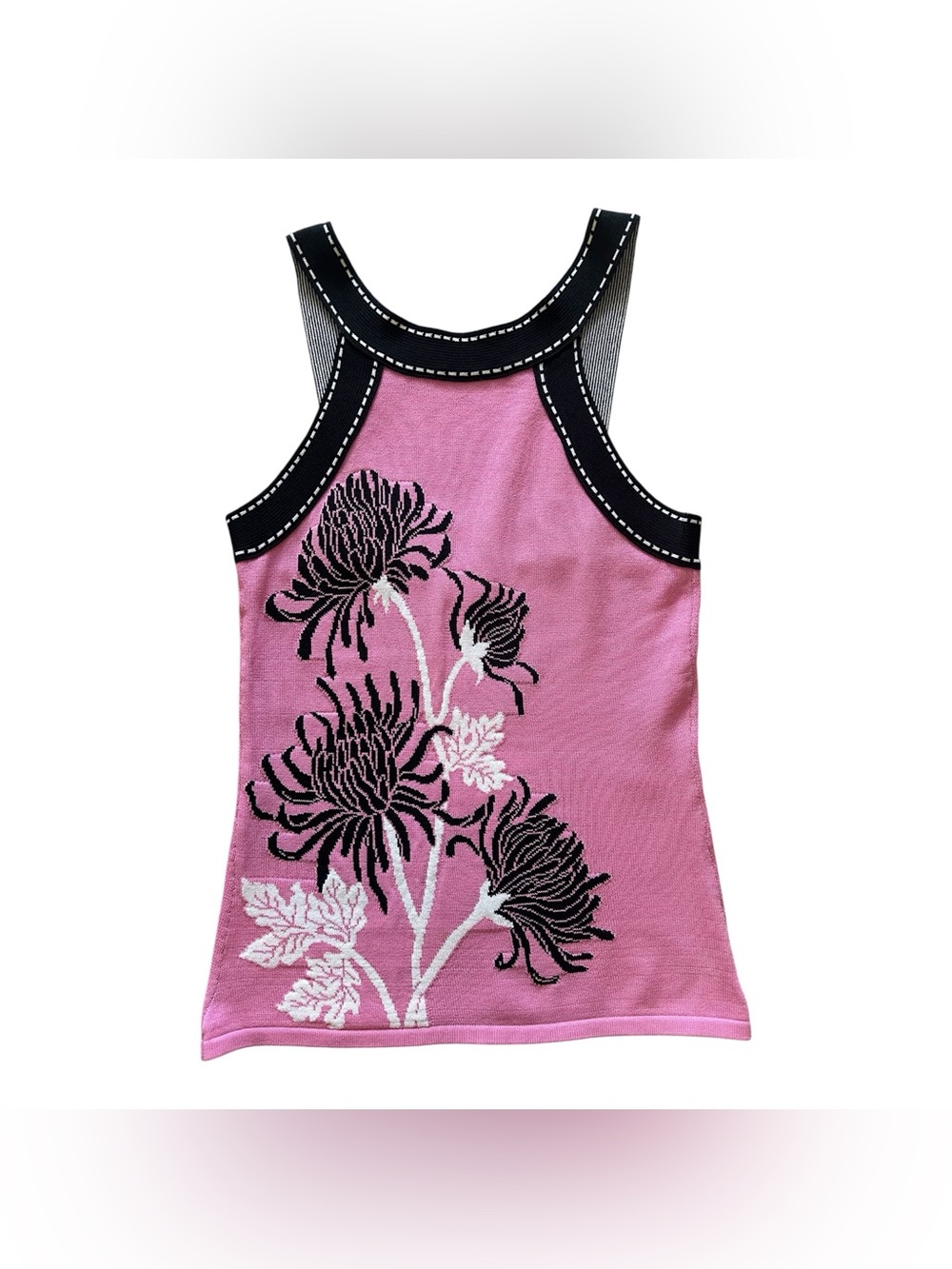 Vintage Y2K CACHE Pink Floral Print Halter Tank Top Sweater XS/S Coastal Cottage - Picture 2 of 8